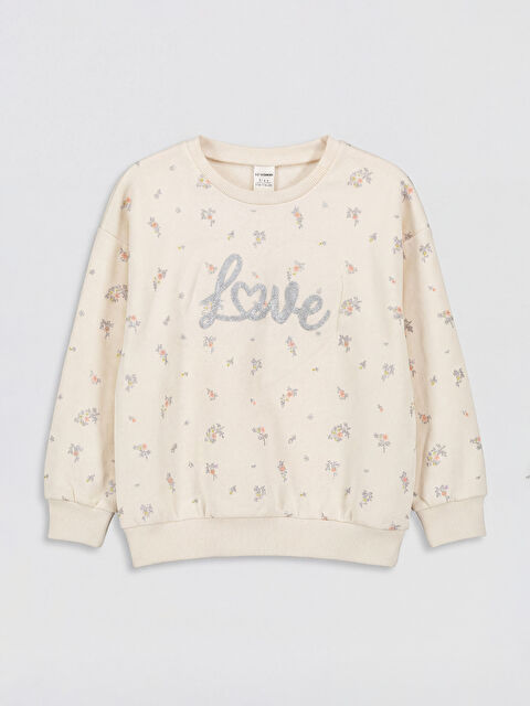 LCW Kids Bisiklet Yaka Çiçekli Kız Çocuk Sweatshirt