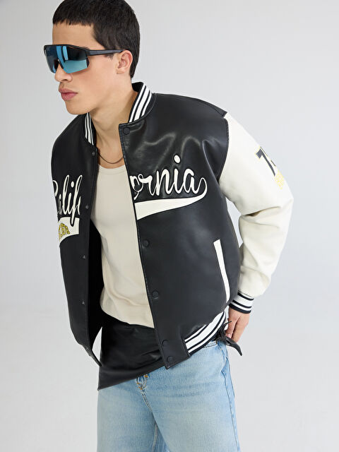 XSIDE California Nakışlı Erkek Deri Görünümlü Mont