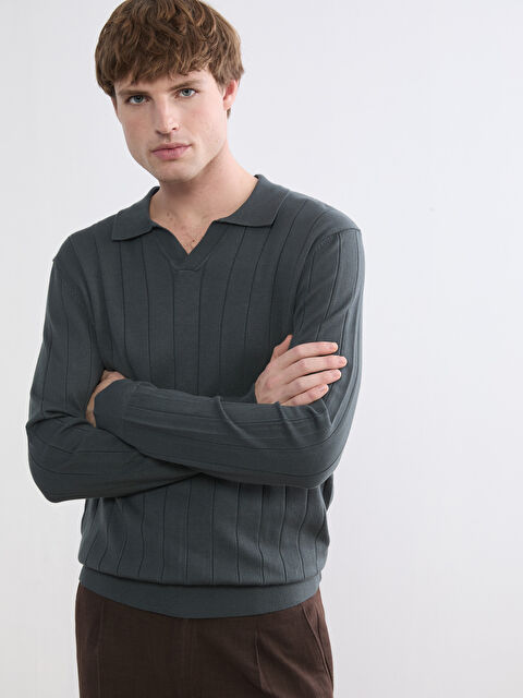 SOUTHBLUE Striped Polo-Neck Knit Sweater - W61077Z8-12P