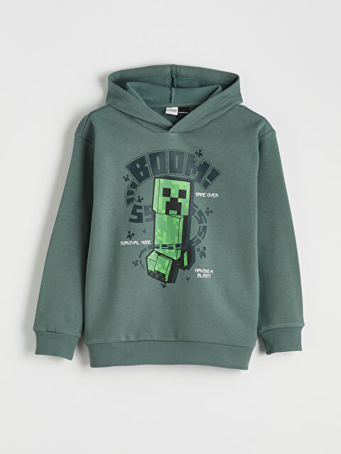 LCW Kids Kapüşonlu Minecraft Baskılı Erkek Çocuk Kalın Sweatshirt - W61471Z4-YLM