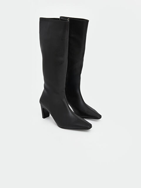 LCW STEPS Deri Görünümlü Kadın Topuklu Çizme - W62900Z8-HUC