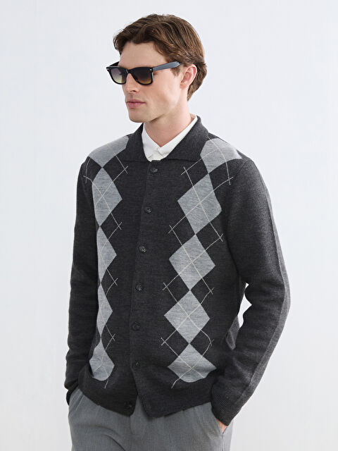 SOUTHBLUE Standart Kalıp Baklava Desenli Erkek Triko Hırka - W63621Z8-DNJ