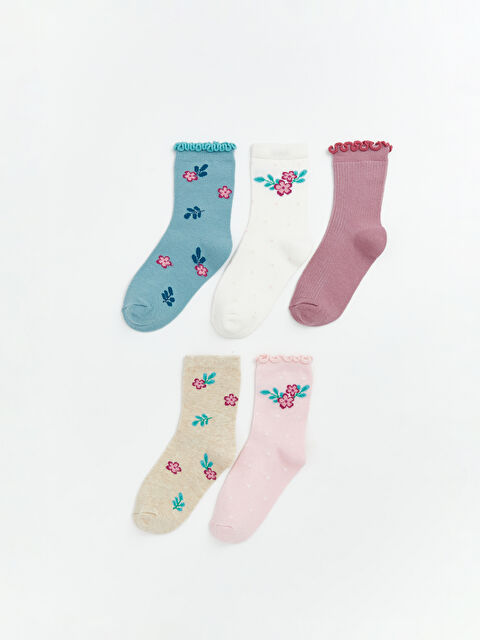LCW Kids Çiçekli Kız Çocuk Soket Çorap 5'li - W64061Z4-J3Z