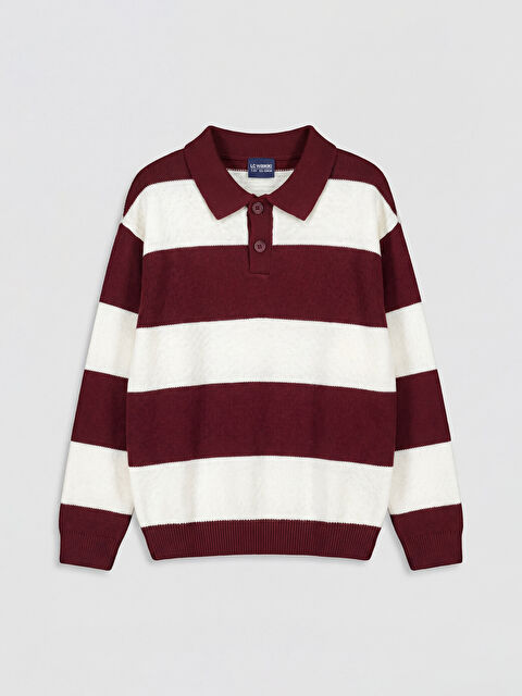 LCW Kids Polo Yaka Çizgili Erkek Çocuk Triko Kazak