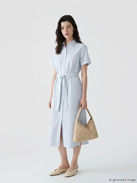 LCW Comfort Полосатое платье-рубашка А-силуэта из поплина