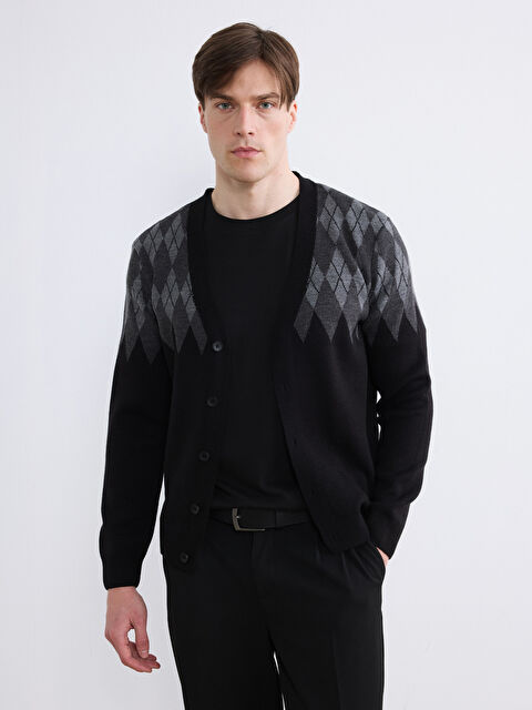 LCWAIKIKI Classic Standart Kalıp Baklava Desenli Erkek Triko Hırka - W66967Z8-CVL