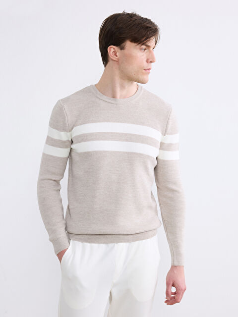 LCWAIKIKI Classic Bisiklet Yaka Çizgili Erkek Triko Kazak - W66985Z8-D2Y