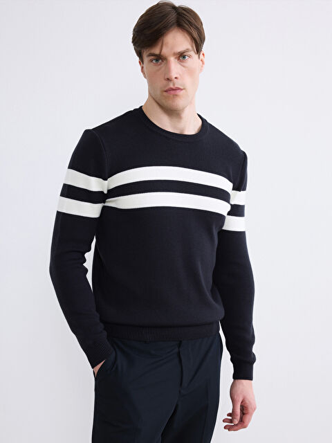 LCWAIKIKI Classic Bisiklet Yaka Çizgili Erkek Triko Kazak - W66985Z8-RFH