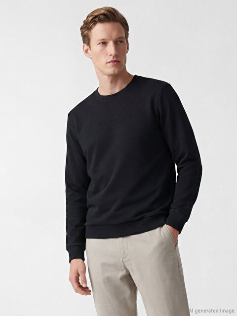 SOUTHBLUE Bisiklet Yaka Nakışlı Erkek Sweatshirt