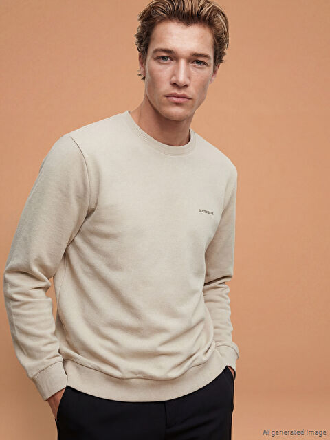 SOUTHBLUE Bisiklet Yaka Nakışlı Erkek Sweatshirt - W67416Z8-RTC