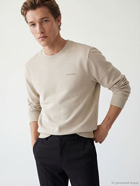 SOUTHBLUE Bisiklet Yaka Baskılı Erkek Kalın Sweatshirt - W67418Z8-RTC