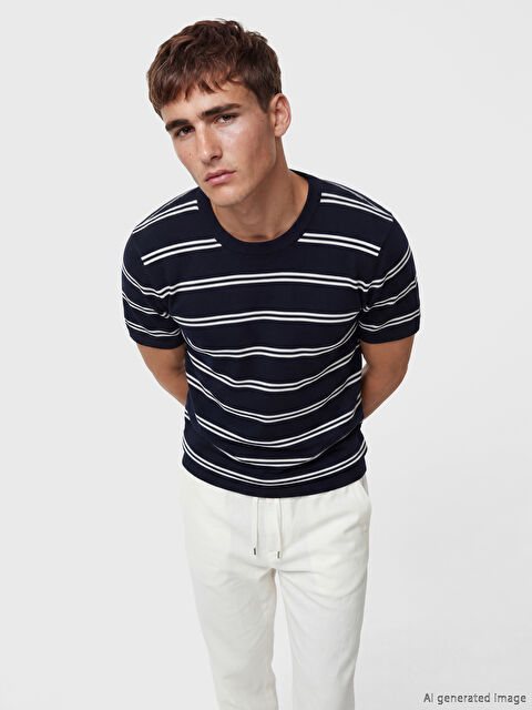 LCW Vision Bisiklet Yaka Çizgili Erkek Triko Kazak - W67868Z8-RFH