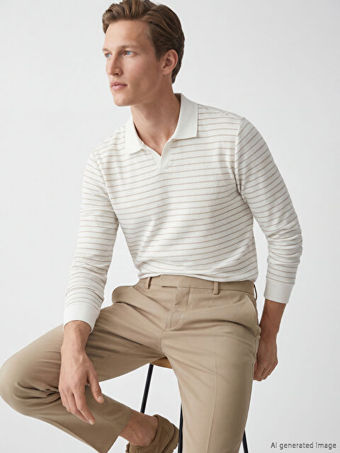 SOUTHBLUE Polo Yaka Çizgili Erkek Sweatshirt