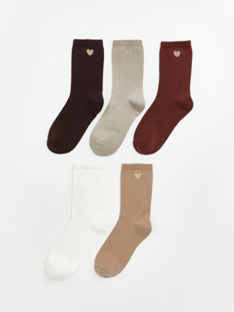 LCW DREAM Kalp Nakışlı Kadın Soket Çorap 5'li