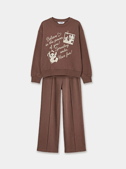 LCW Kids Lilo ve Stitch Baskılı Kız Çocuk Sweatshirt ve Eşofman Altı - W6AC16Z4-ZHA