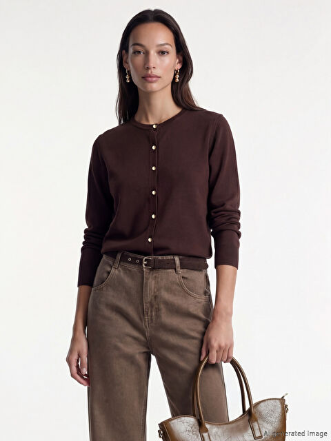 LCWAIKIKI Classic Bisiklet Yaka Kadın Triko Hırka - W6BF69Z8-K42