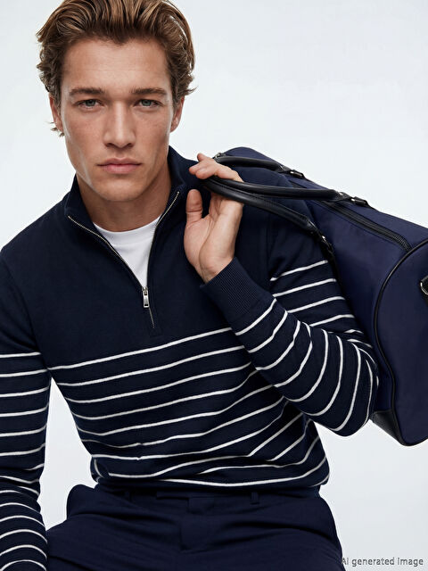 SOUTHBLUE Dik Yaka Çizgili Erkek Triko Kazak - W6BO00Z8-RFH