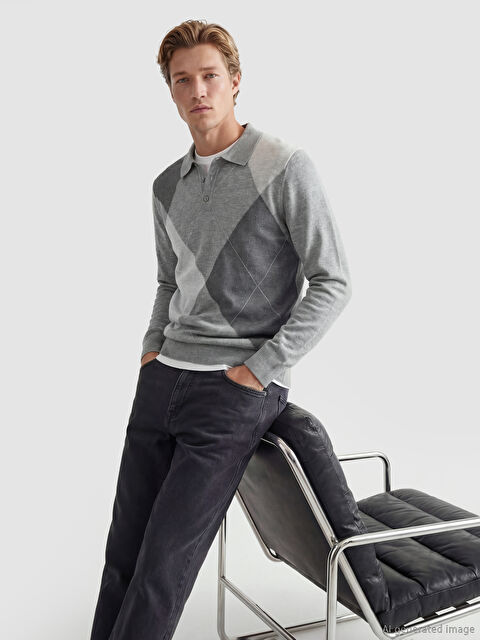 SOUTHBLUE Polo Yaka Baklava Desenli Erkek Triko Kazak