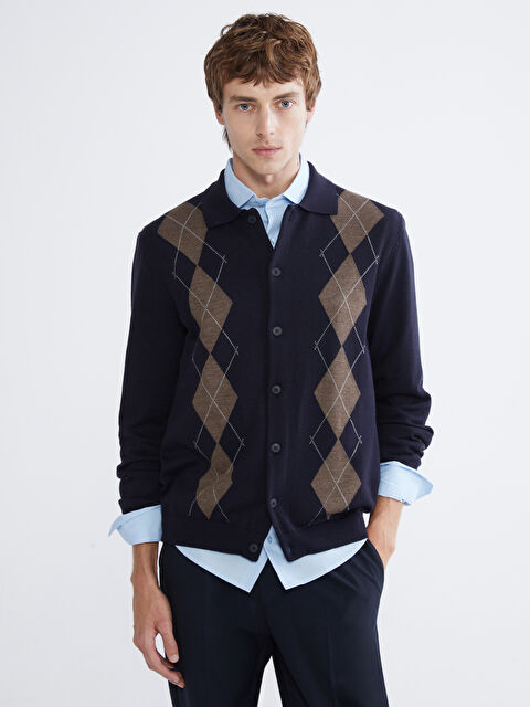 SOUTHBLUE Polo Yaka Baklava Desenli Erkek Triko Hırka