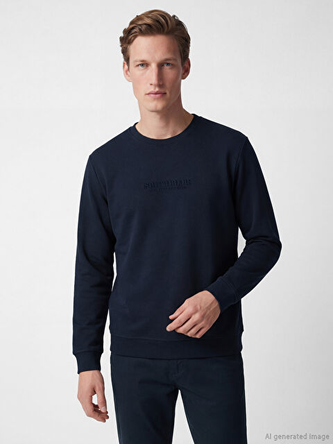 SOUTHBLUE Bisiklet Yaka Baskılı Erkek Sweatshirt