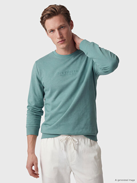 SOUTHBLUE Bisiklet Yaka Baskılı Erkek Sweatshirt