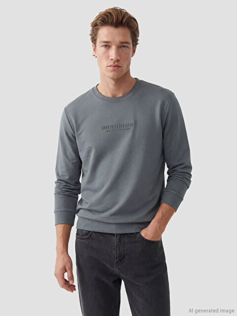SOUTHBLUE Bisiklet Yaka Baskılı Erkek Sweatshirt