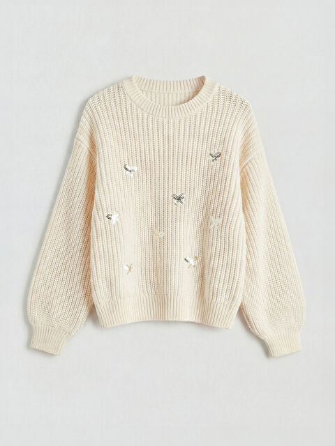 LCW Kids Payet İşlemeli Kız Çocuk Triko Kazak - W6F108Z1-J1F