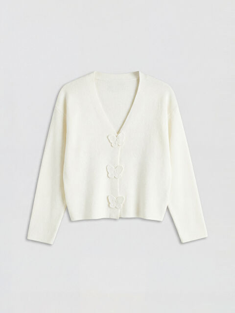 LCW Kids V Yaka Kız Çocuk Triko Hırka - W6A108Z1-FDV