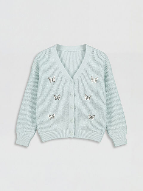 LCW Kids V Yaka Payet İşlemeli Kız Çocuk Triko Hırka - W6F110Z1-2CJ