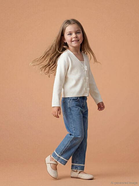 LCW Kids Dantel Detaylı Kız Çocuk Jean Pantolon