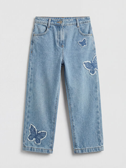 LCW Kids Straight Fit Nakışlı Kız Çocuk Jean Pantolon - W6C576Z1-507