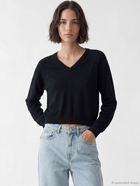 LCW Vision V Yaka Kadın Triko Kazak - W6F645Z8-CVL