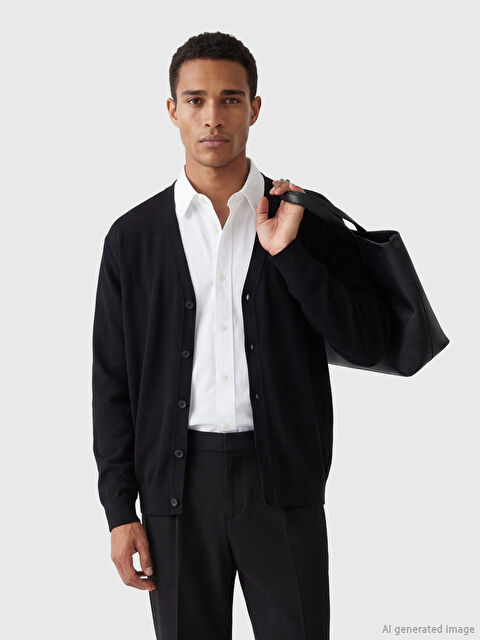 LCW Vision Standart Kalıp V Yaka Erkek Triko Hırka - W6F960Z8-CVL