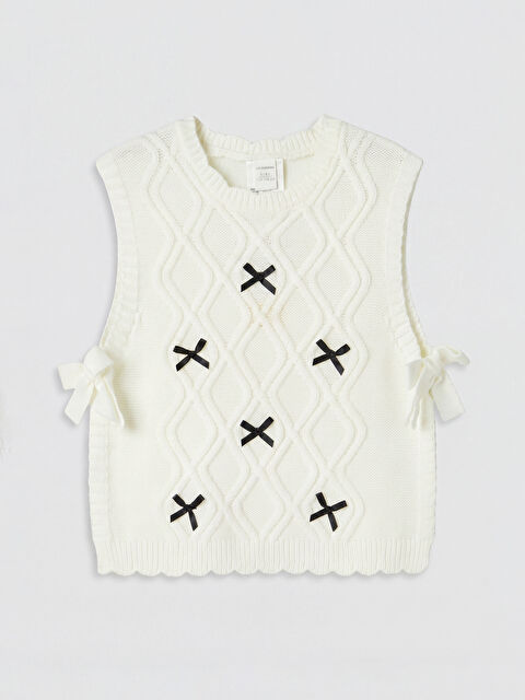 LCW Kids Kız Çocuk Fiyonklu Triko Süveter