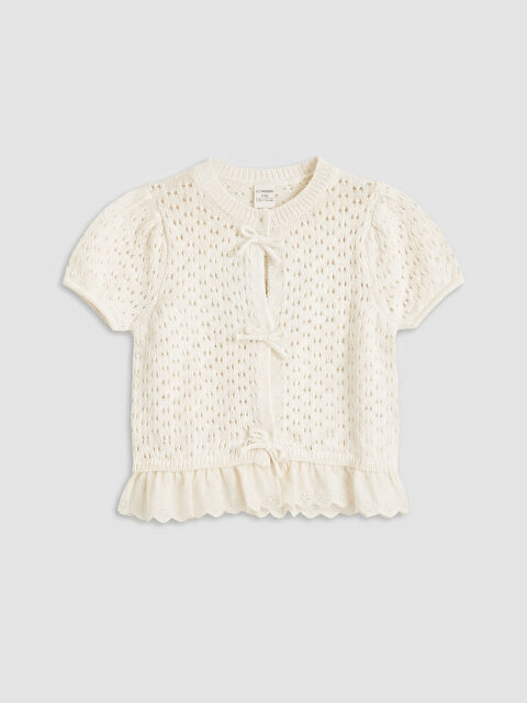 LCW Kids Bisiklet Yaka Ajurlu Kız Çocuk Triko Hırka - W6G003Z1-15U