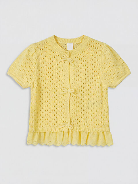 LCW Kids Bisiklet Yaka Ajurlu Kız Çocuk Triko Hırka