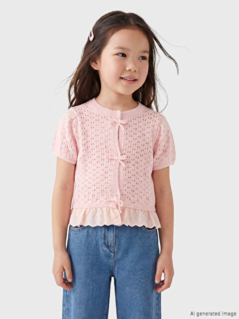 LCW Kids Bisiklet Yaka Ajurlu Kız Çocuk Triko Hırka