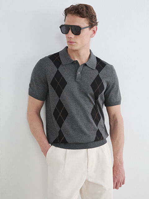 LCW Vision Polo Yaka Baklava Desenli Erkek Triko Tişört