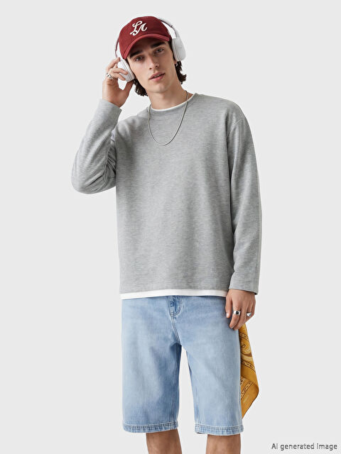 XSIDE Bisiklet Yaka Erkek Sweatshirt - W6H332Z8-LAL