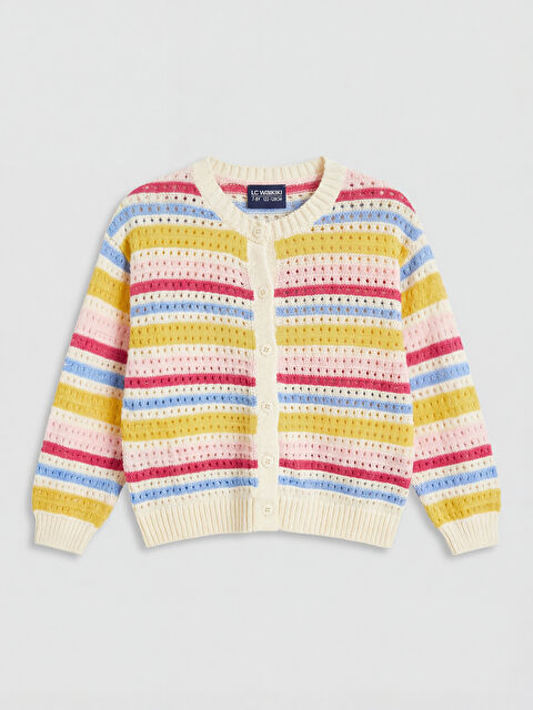 LCW Kids Bisiklet Yaka Çizgili Kız Çocuk Triko Hırka