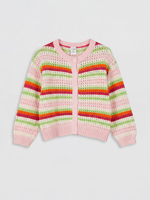 LCW Kids Bisiklet Yaka Çizgili Kız Çocuk Triko Hırka