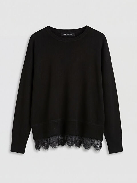 LCWAIKIKI Classic Bisiklet Yaka Dantel Detaylı Kadın Triko Kazak - W6I178Z8-CVL