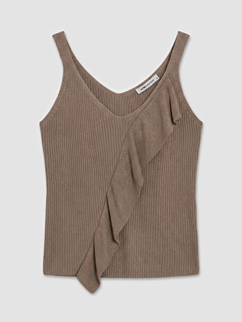 LCWAIKIKI Classic V Yaka Fırfır Detaylı Fitilli Kadın Triko Atlet