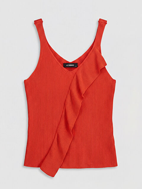 LCWAIKIKI Classic V Yaka Fitilli Fırfırlı Kadın Triko Atlet