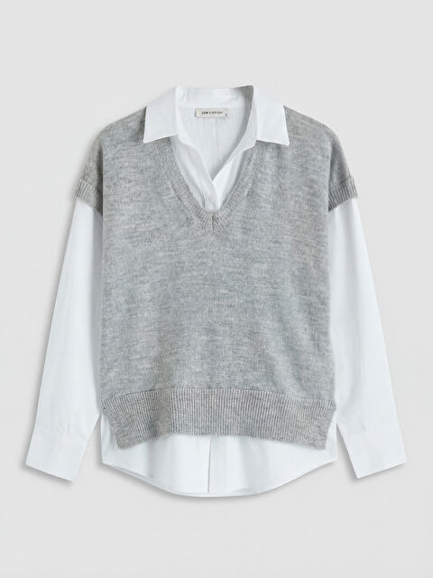 LCWAIKIKI Classic Gömlek Yaka Kadın Triko Kazak - W6I880Z8-CT3