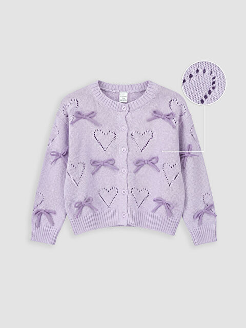 LCW Kids Bisiklet Yaka Fiyonk Detaylı Kız Çocuk Triko Hırka