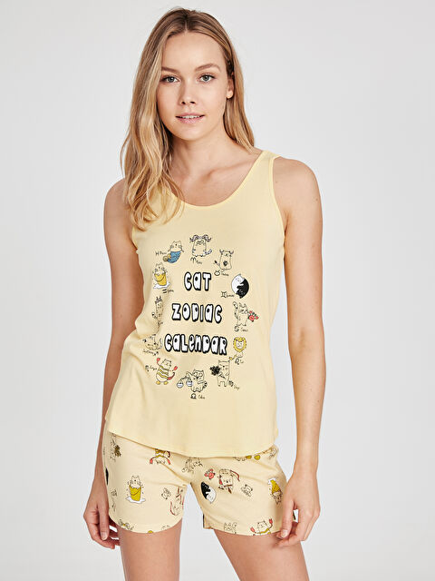 LCW DREAM Women's Crew Neck Printed Sleeveless Pajama Set - 9SN569Z8-LU9