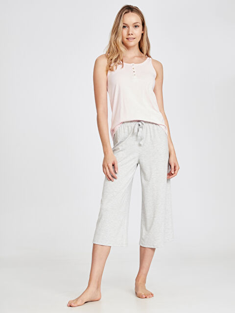 LCW DREAM طقم بيجاما بدون أكمام بفتحة رقبة على شكل حرف V للسيدات - 9SO114Z8-CT3