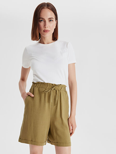 LCWAIKIKI Basic Elastic Waist Linen Look Shorts - 9SP199Z8-GYA