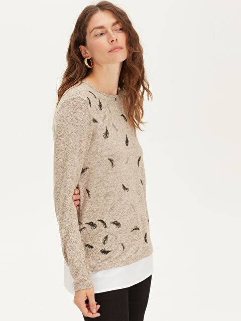 LCWAIKIKI Classic Crew Neck Printed Long Sleeve Women's T-Shirt - 9WJ925Z8-D2Y